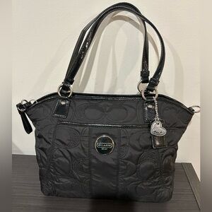 Coach Black Quilted Nylon Signature Shoulder Bag with two hang tags